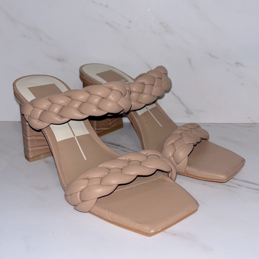 Dolce vita paily braided nude sandal heel sz 5.5